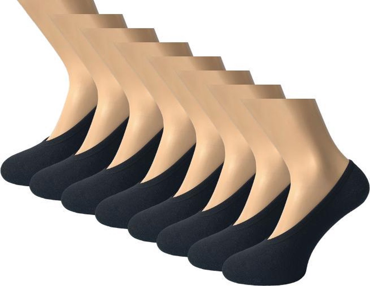 8 paar Footies - SQOTTON - Platte naad - Zwart - Maat 35-38