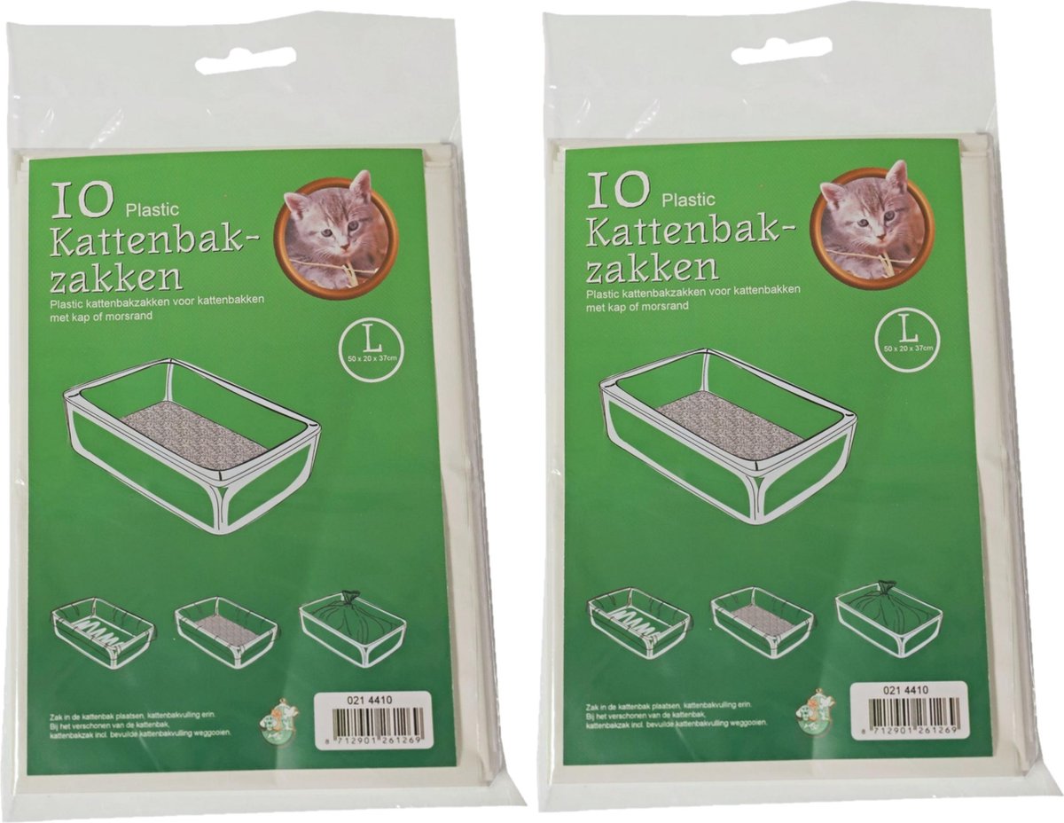 20x stuks plastic kattenbak afvalzakken wit 50 x 20 x 37 cm - Kattenbakzakken