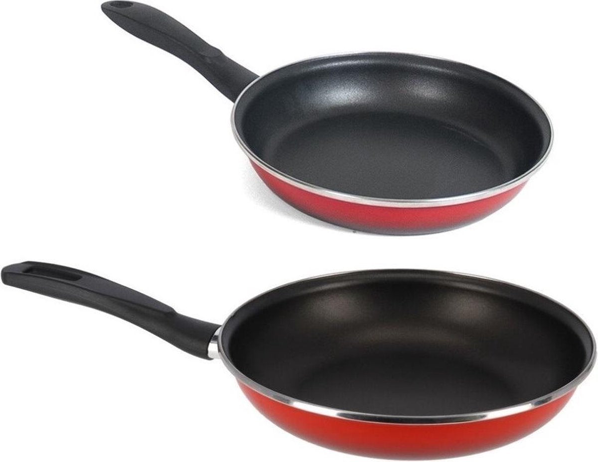 2x formaten koekenpannen set rood Merida - 24 en 28 cm diameter - Braadpannen/bakpannen