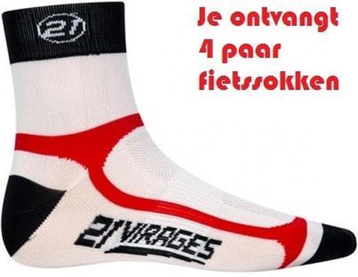 21Virages - Fietssokken - Dames - 32-36 - 4 paar - Wit/Zwart/Rood