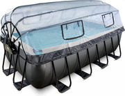 EXIT Black Leather zwembad 400x200x122cm met overkapping en zandfilter- en warmtepomp - zwart