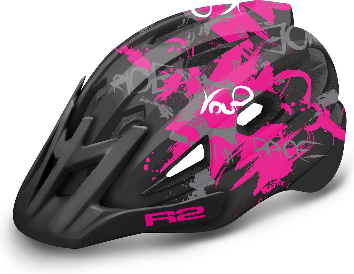 R2 Wheelie Kinderen Fietshelm Zwart/Roze M 56-58 cm