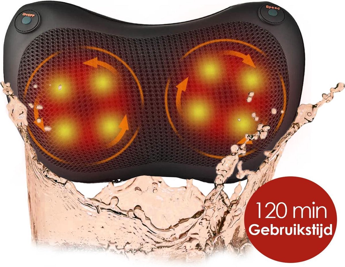 Synthesa Draadloos Massagekussen - Met 8 Massageballen en Warmtefunctie - Incl. Autolader - Voor nek