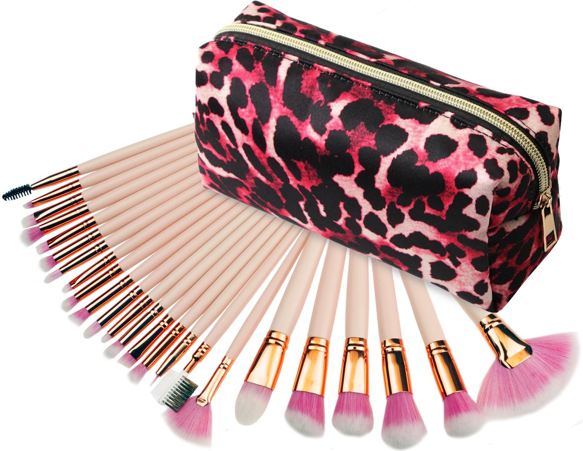 Evvie Professionele Make-up Kwasten - Kwastenset - Roze/ Goud - 24 stuks