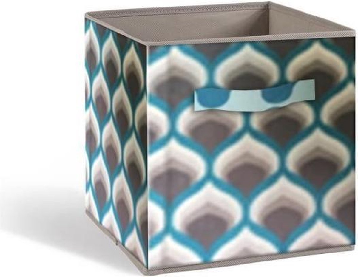 COMPO Opberglade - Stof - 27 x 27 x 28 cm - Patroon uit de jaren 70 - Blauw en grijs
