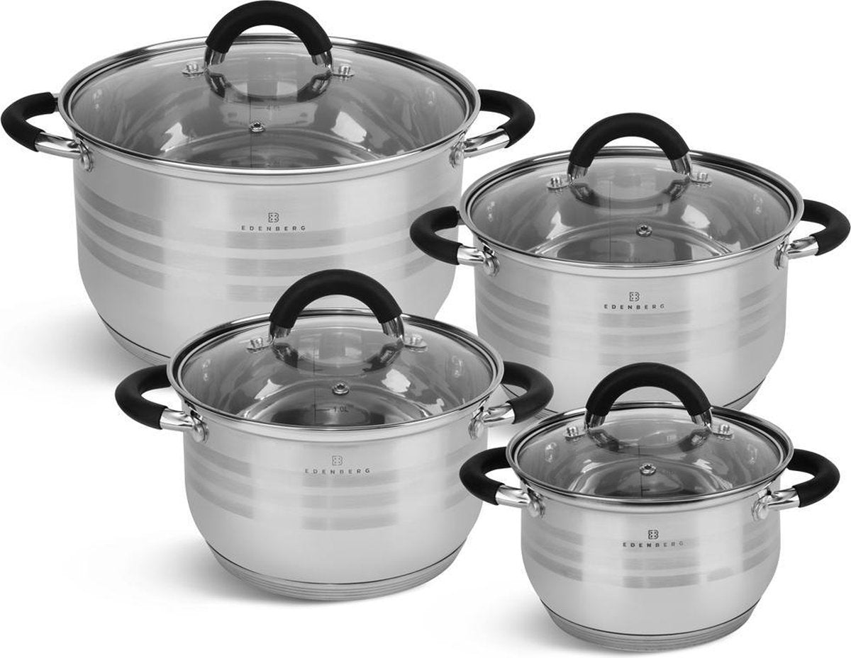 Edënbërg Classic Line - Luxe Pannenset - RVS - 8 delig - Sandwichbodem