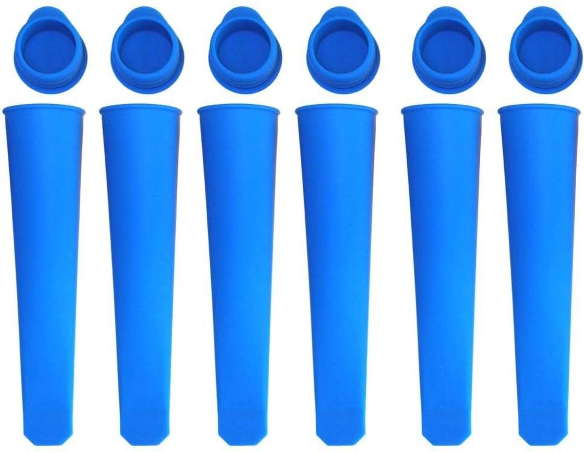 Doodadeals® Siliconen IJsvormen – Siliconen IJslolly – IJsvormpjes – IJslolly Vormen – Calippo IJsvorm – Zelf IJs Maken – Waterijs Vormen – Blauw – 6 Stuks