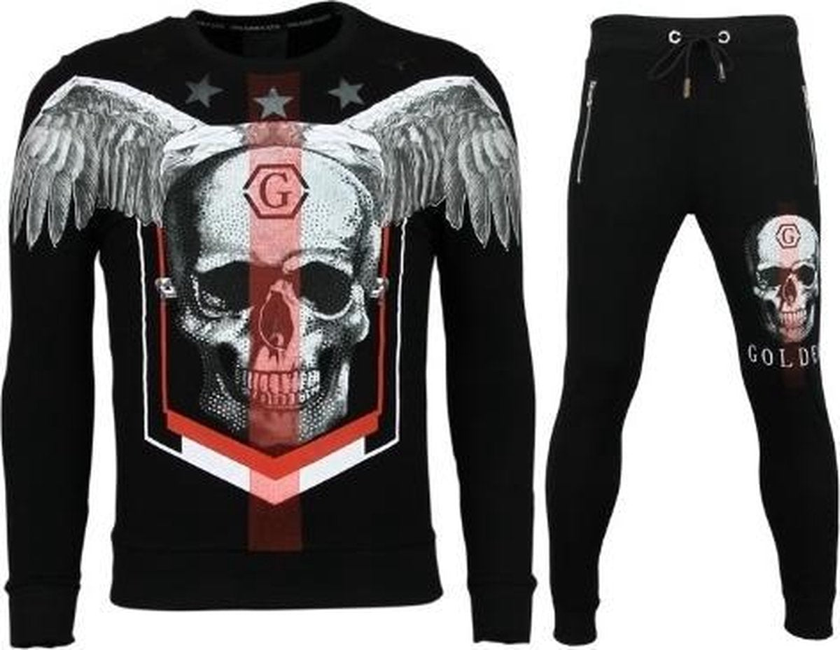 ENOS Trainingspakken Heren - Skinny Joggingpak - Ster Skull - Zwart - Maat: M