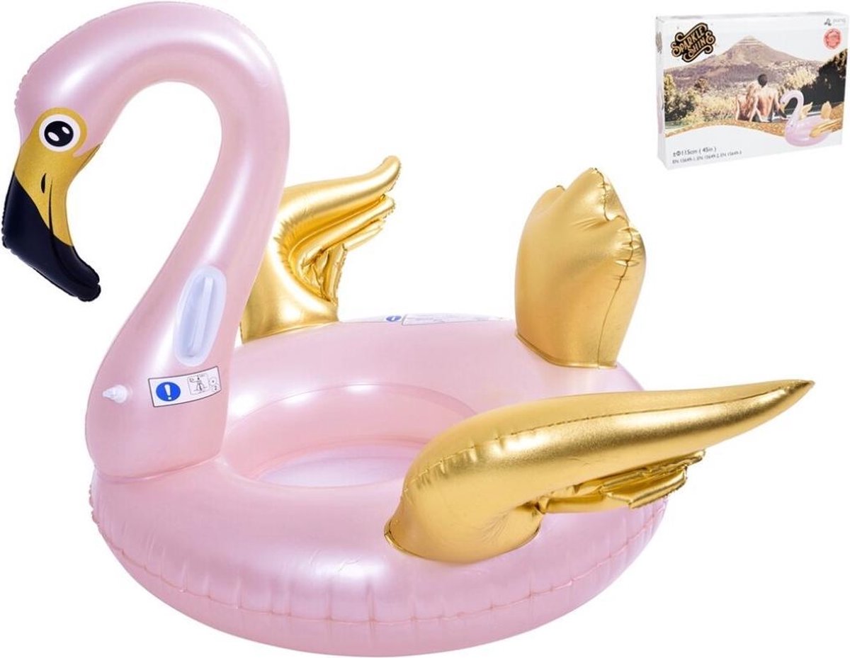 Opblaasbare zwembad luchtbed/ride-on dieren roze flamingo  115 x 115 x 90 cm - Zwembanden/ringen speelgoed dieren