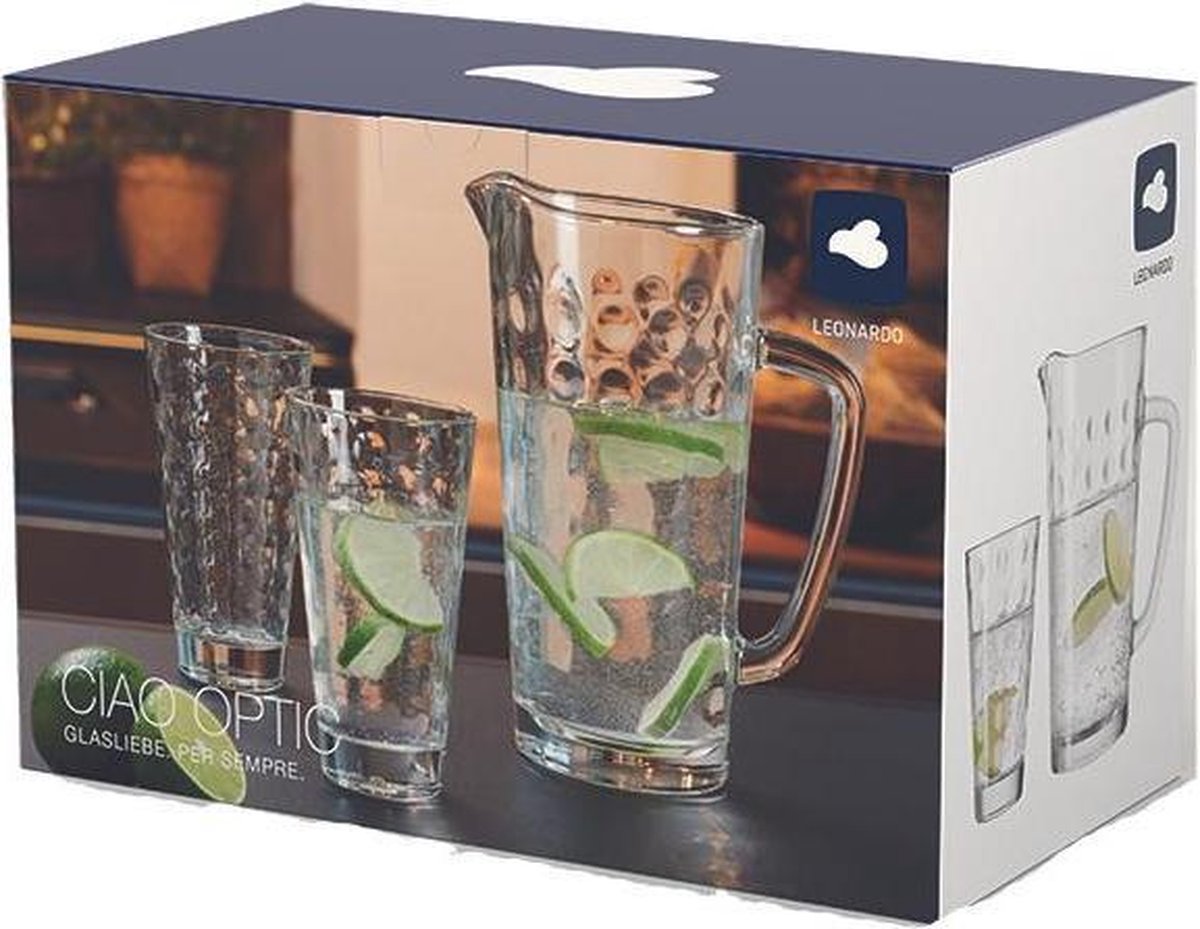 Leonardo Optic - Schenkkan en glazen - set van 5