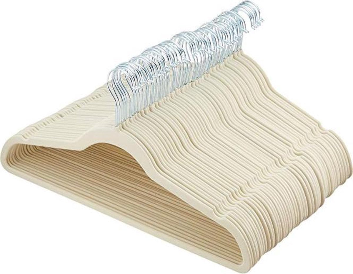 Stevige Kunststof Kleerhangers met Suede Afwerking - 50 Stuks Kledinghangers - Beige