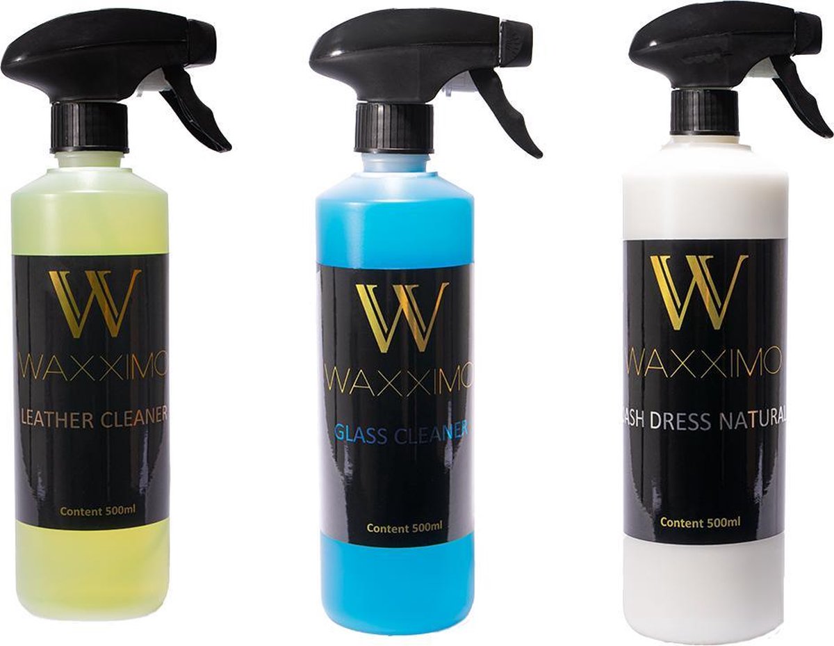 Waxximo Leather Matt VOORDEELSET - Interieur reiniger auto - leer reiniger - vlekken verwijderraar - Cockpitspray mat - Glas reiniger - Dashboard schoonmaken - Leder bekleding reinigen