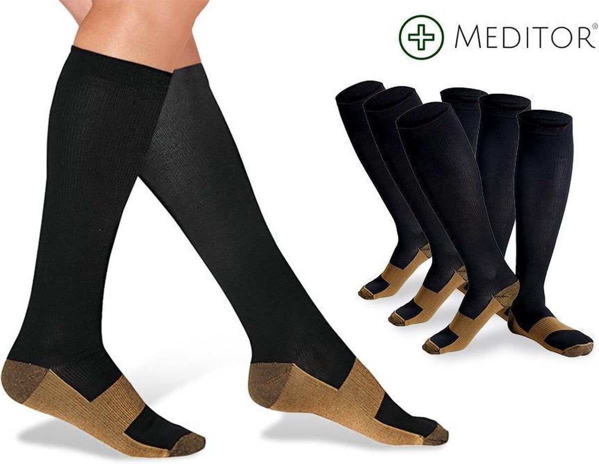MeditorPlus Copper Therapeutische Compressiesokken 3 paar - Zwart - L/XL