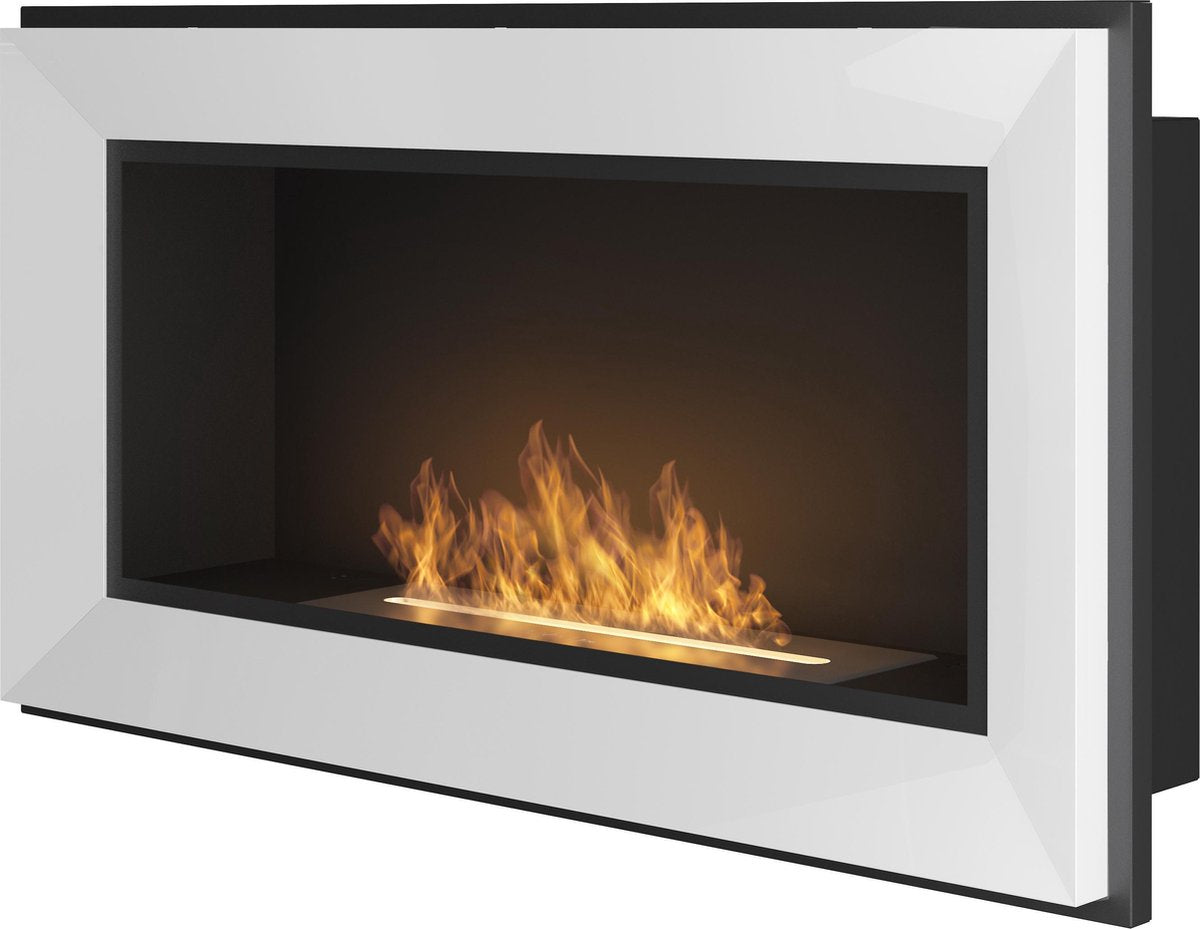 Bio ethanol haard - met glasplaat - 90 x 49 cm - sfeerhaard inbouwhaard  -wit-Infire