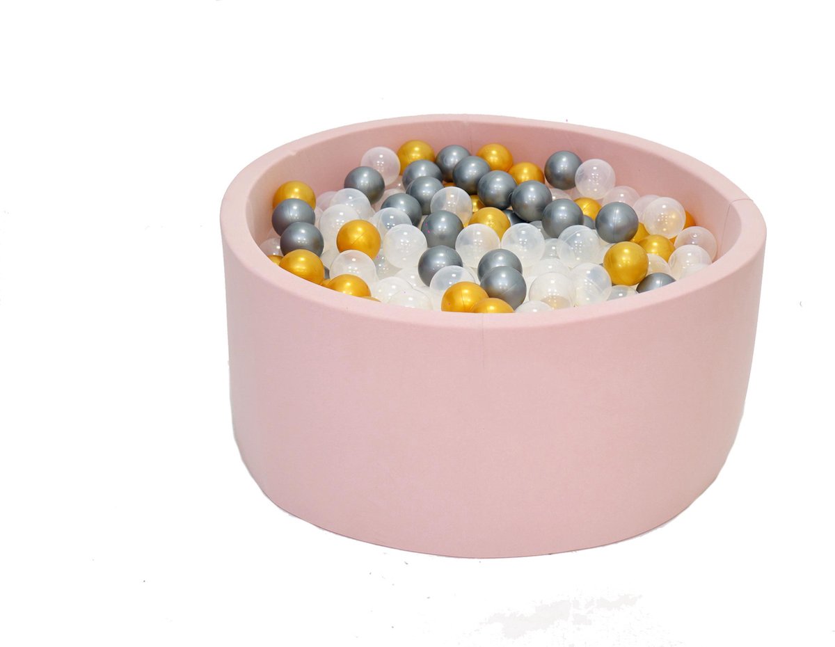Ballenbak Roze 90x40 met 250 ballen Transparant