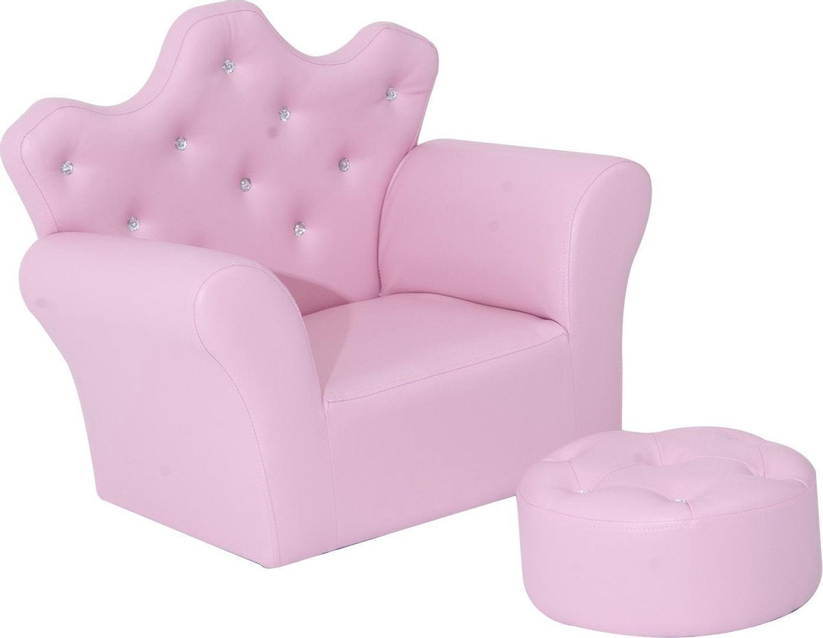 HOMdotCOM Kindersofa met kristallen knopen en hocker roze