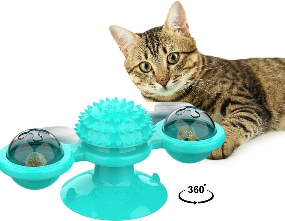 Pepets © - Kattenspeeltje - Speelgoed Katten - Interactief Speelgoed Kat - Interactief Kattenspeeltje - Roterend Speeltje - Lichtspeeltje Kat - Laserspeeltje kat - Ronddraaiend Kattenspeeltje - Turquoise - Kattenkruid