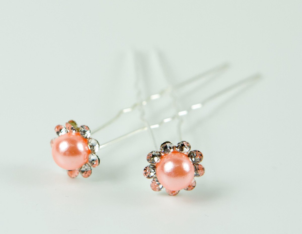 Haarpinnen parel roze met strass