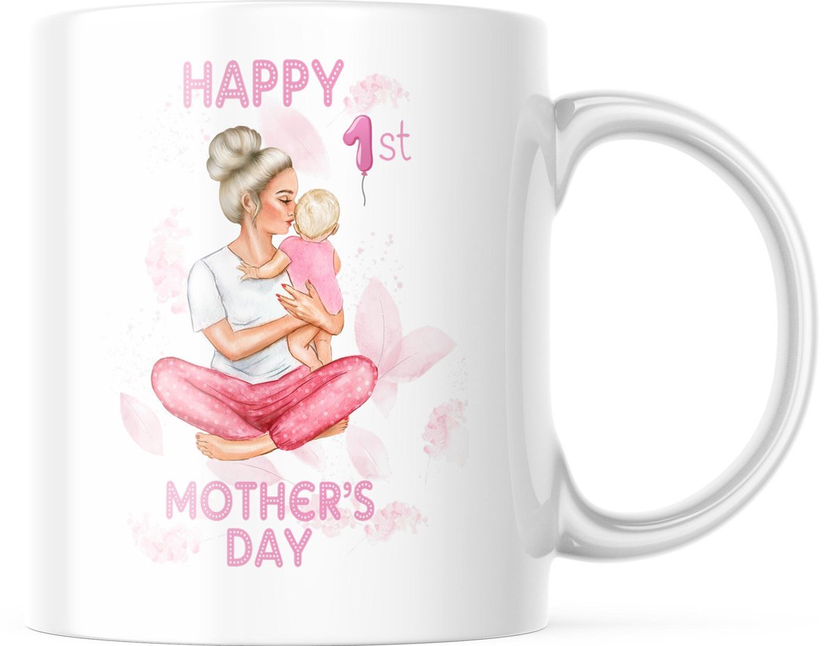Moederdag Mok Happy 1st Mother's Day meisje blond mama blond