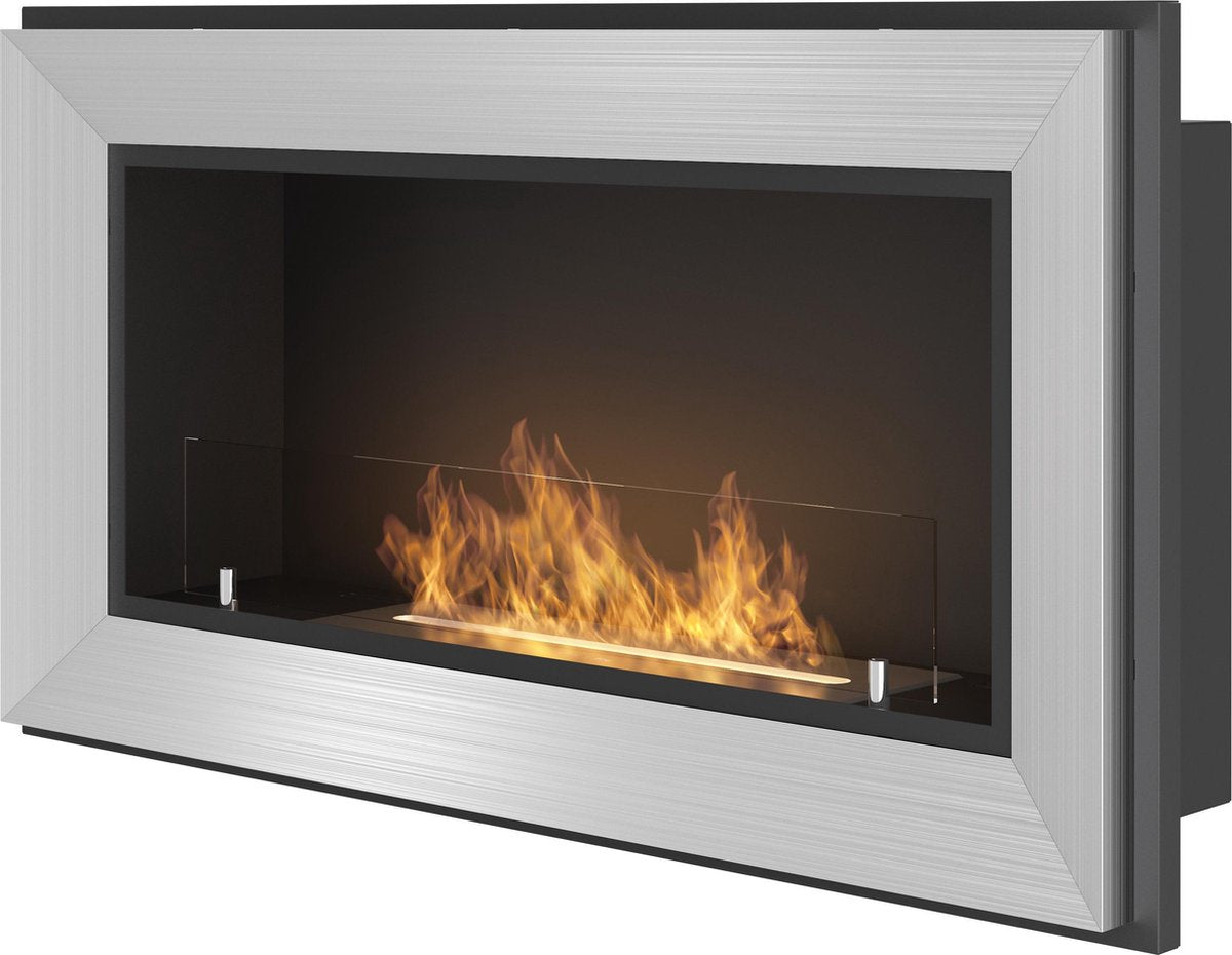 Bio ethanol haard - met glasplaat - 90 x 49 cm - sfeerhaard inbouwhaard  -INOX -Infire