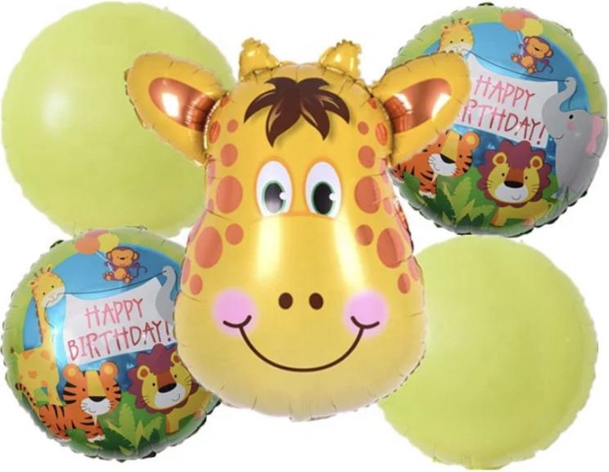 HBD-Giraffe-Jungle-Set(5stuks)-Ballonnen 1 + 1 gratis