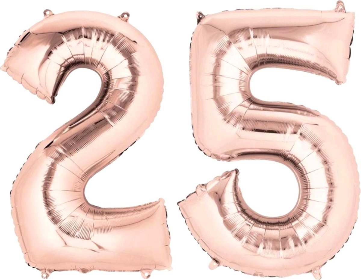 Ballon Cijfer 25 Jaar Rosé goud 36Cm Verjaardag Feestversiering Met Rietje