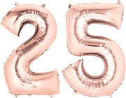 Ballon Cijfer 25 Jaar Rosé goud 36Cm Verjaardag Feestversiering Met Rietje