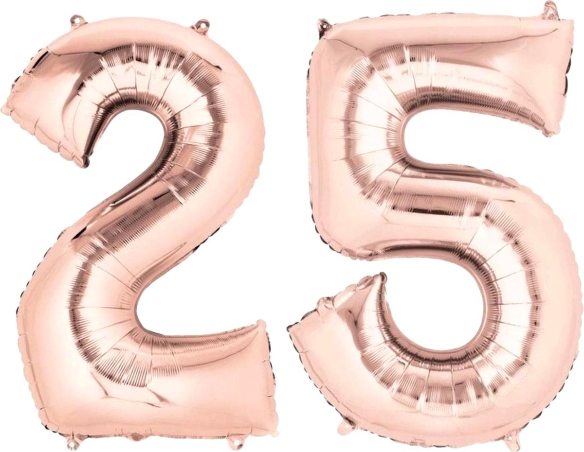 Ballon 25 Jaar Rósegoud 86Cm Folie Ballonnen Cijfers Feestversiering Met Rietje
