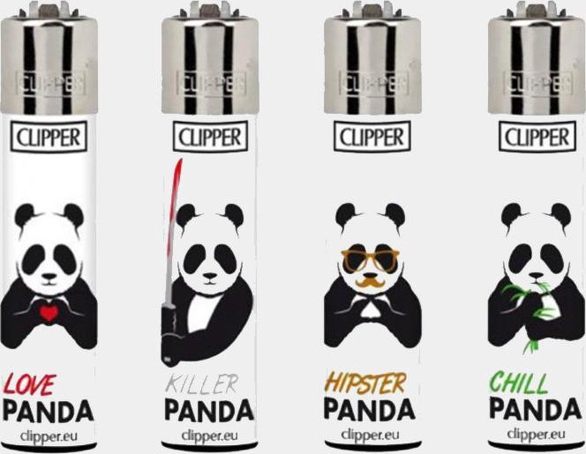 Clipper Aansteker - Killer Pandas Lighter - 4 Stuks