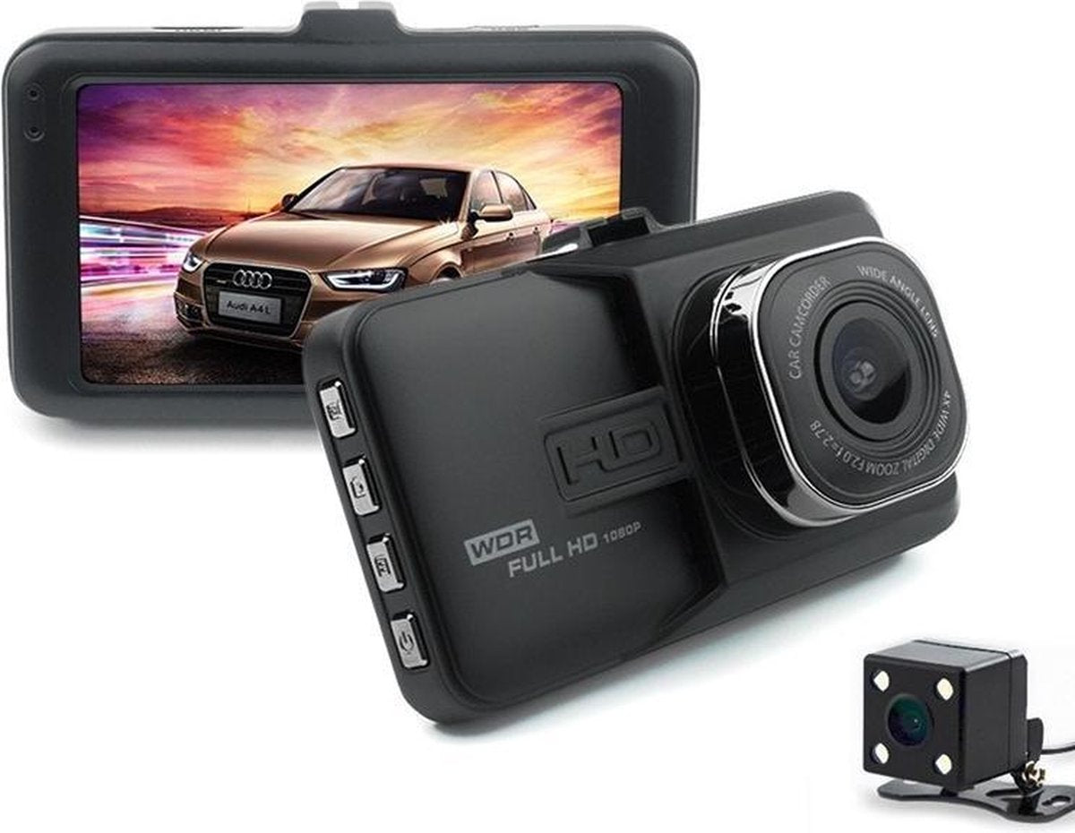 TechU™ Dashcam M15 Pro Dual Camera – 3.0 inch Scherm – Full HD 1080p – Nachtvisie – Bewegingssensor – G-sensor – Loop Recording – Autocamera Voor én Achter