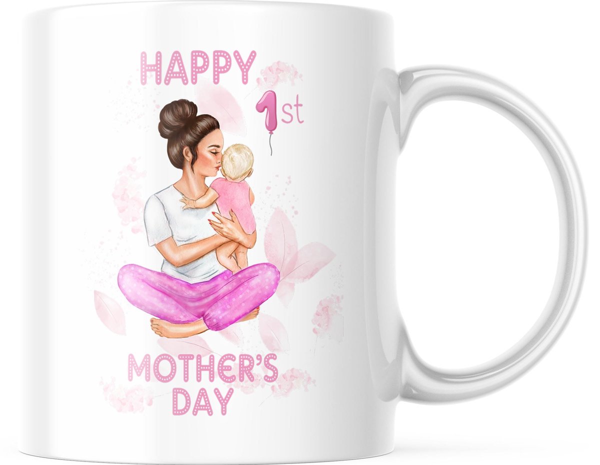 Moederdag Mok Happy 1st Mother's Day meisje blond mama bruin