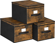 Nancy's Lubbock Opbergdozen - Opvouwbare Dozen - Set Van 3 - Deksel - Labelhouder - Stof - Vintage - Bruin - Zwart - 30 x 40 x 25 cm