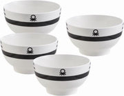 Set 4 stks Bol 650 ml Nieuwe Bone China Design Logo Print Black Benetton House