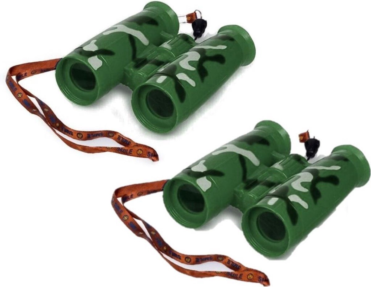 2x stuks kinder speelgoed verrekijkers groen voor peuters 11 cm - Safari verkennen - Ontdekkingsreis - Verrekijkers voor kinderen