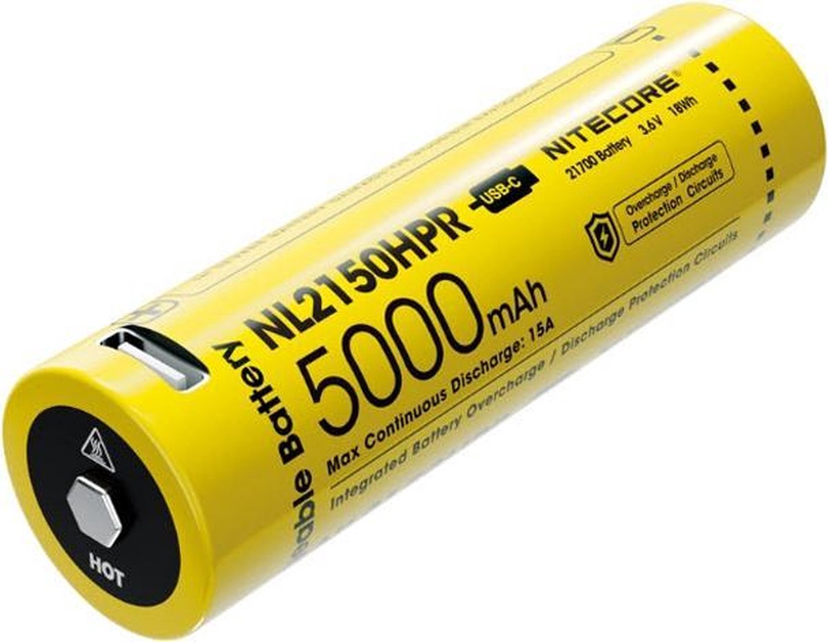 Nitecore NL2150HPR Oplaadbare 21700 Li-Ion batterij 5000mAh met USB poort