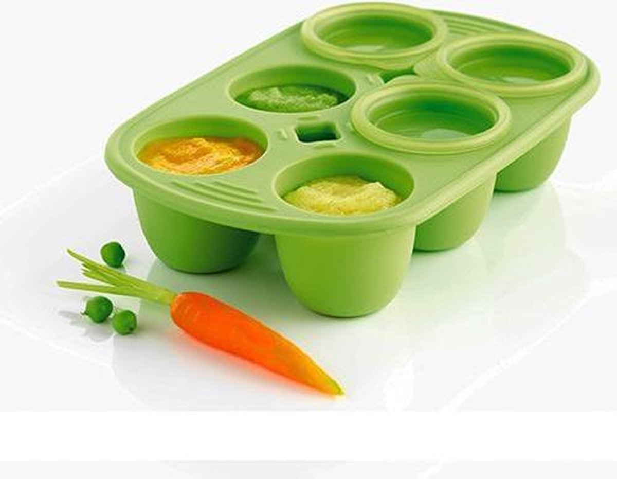 Mastrad BabyPod Bewaarbox - Siliconen - Voor 6 porties - 60 ml - Groen