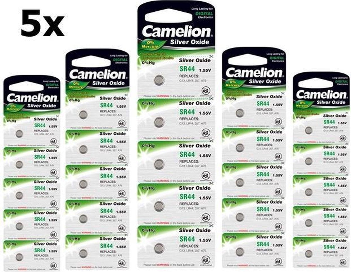 25 Stuks (5 Blister a 5st) Camelion 357-303 /G13 / SR44W 1.5V knoopcel batterij