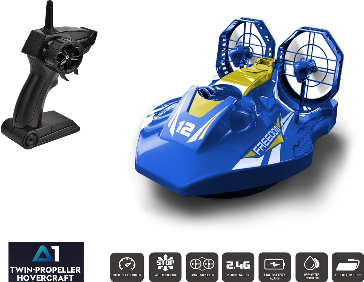 Rc Hovercraft A1 - 2.4G 4CH RC Twin-propeller boot - 50 meter - 21CM (oplaadbaar)