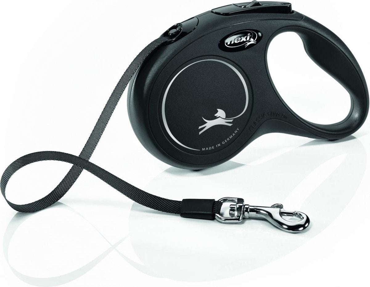 Flexi New Classic Tape - Hondenriem - Zwart - 5 m - (<15 kg)