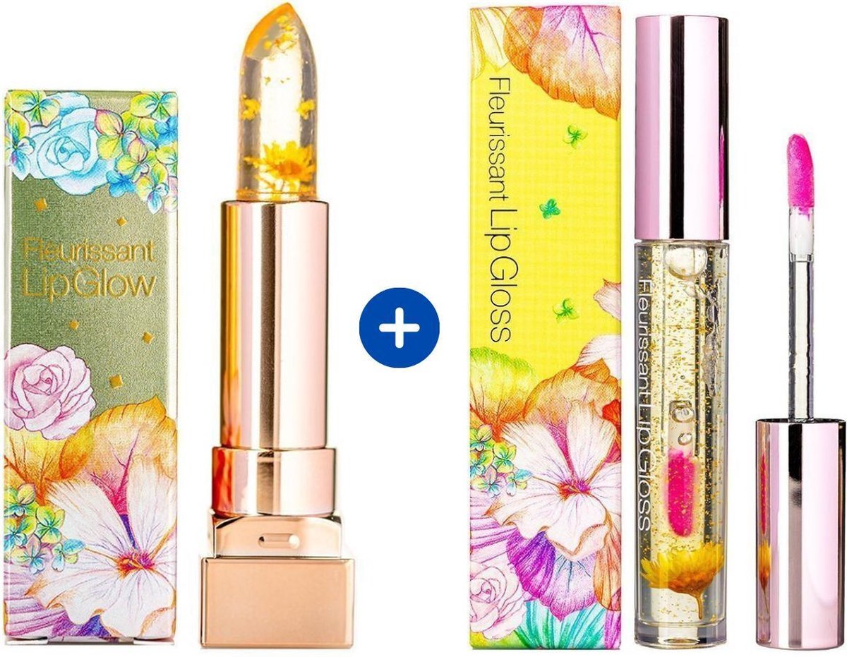Glamfox Fleurissant Honey Flower Lipstick + Lipgloss Set - Lip Plumper Met 24 Karaat Goudschilfers en Echte Bloem