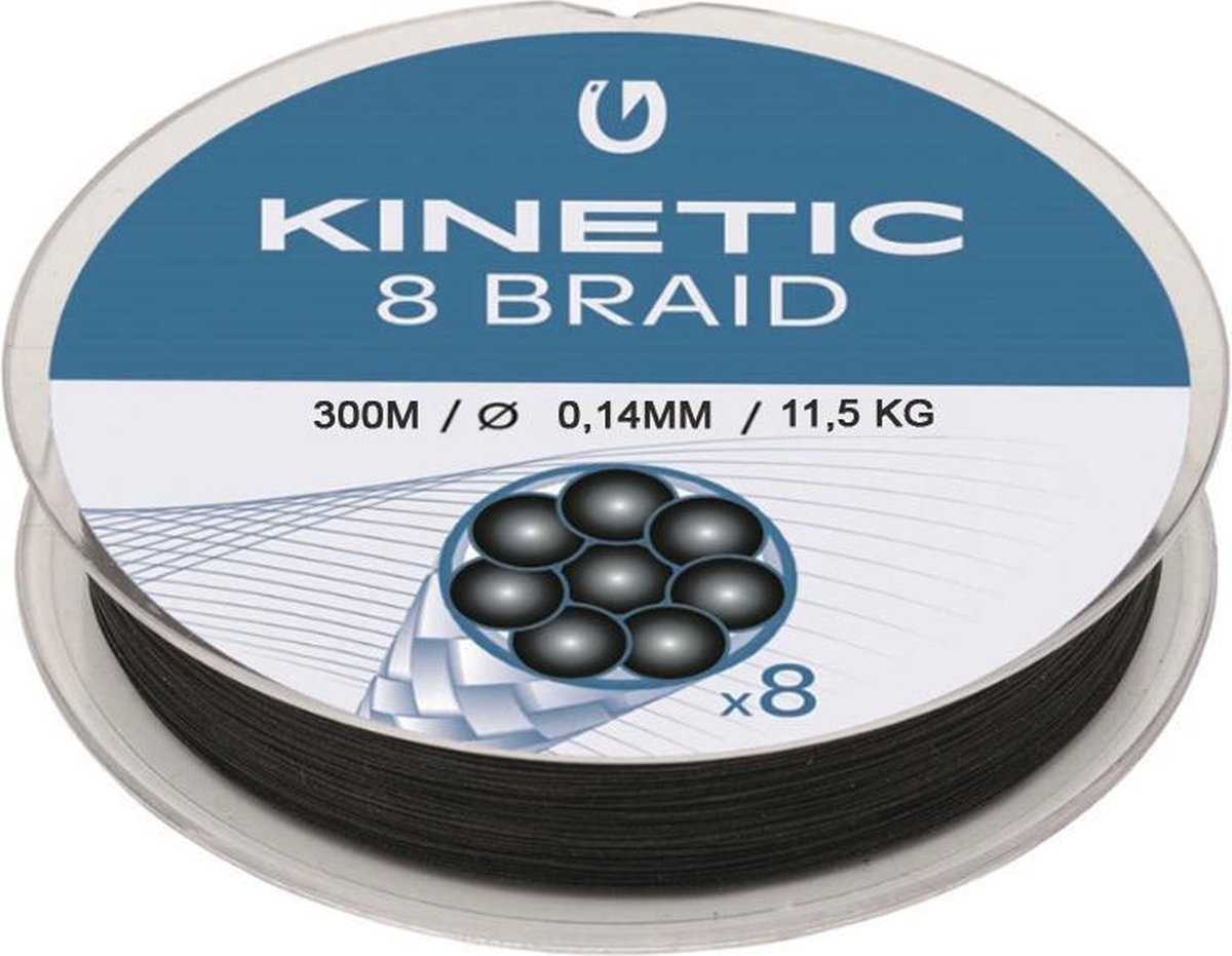 Kinetic 8 Braid - Black - Gevlochten lijn - 300m - 0.14mm - 11.5kg - Zwart