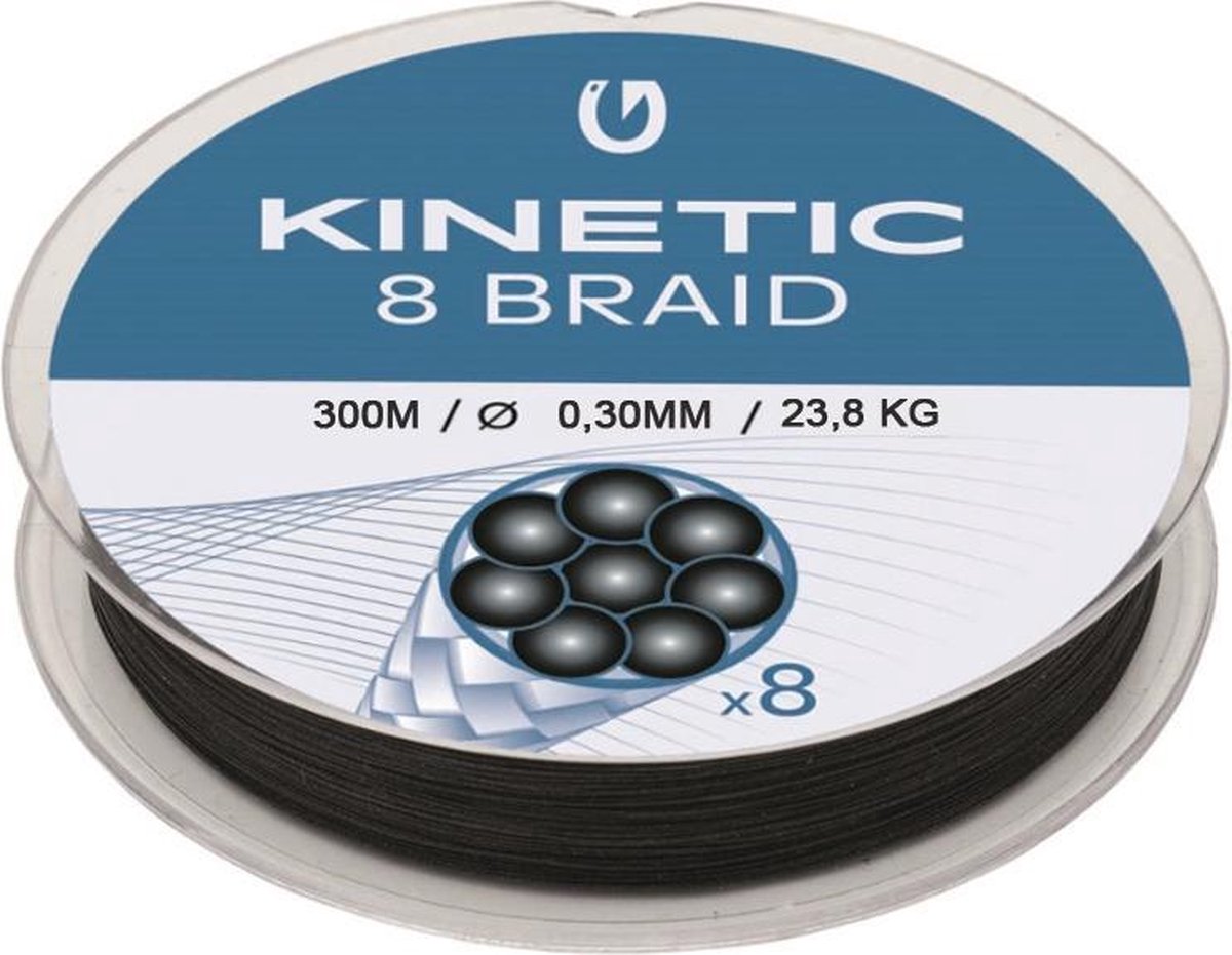 Kinetic 8 Braid - Black - Gevlochten lijn - 300m - 0.30mm - 23.8kg - Zwart