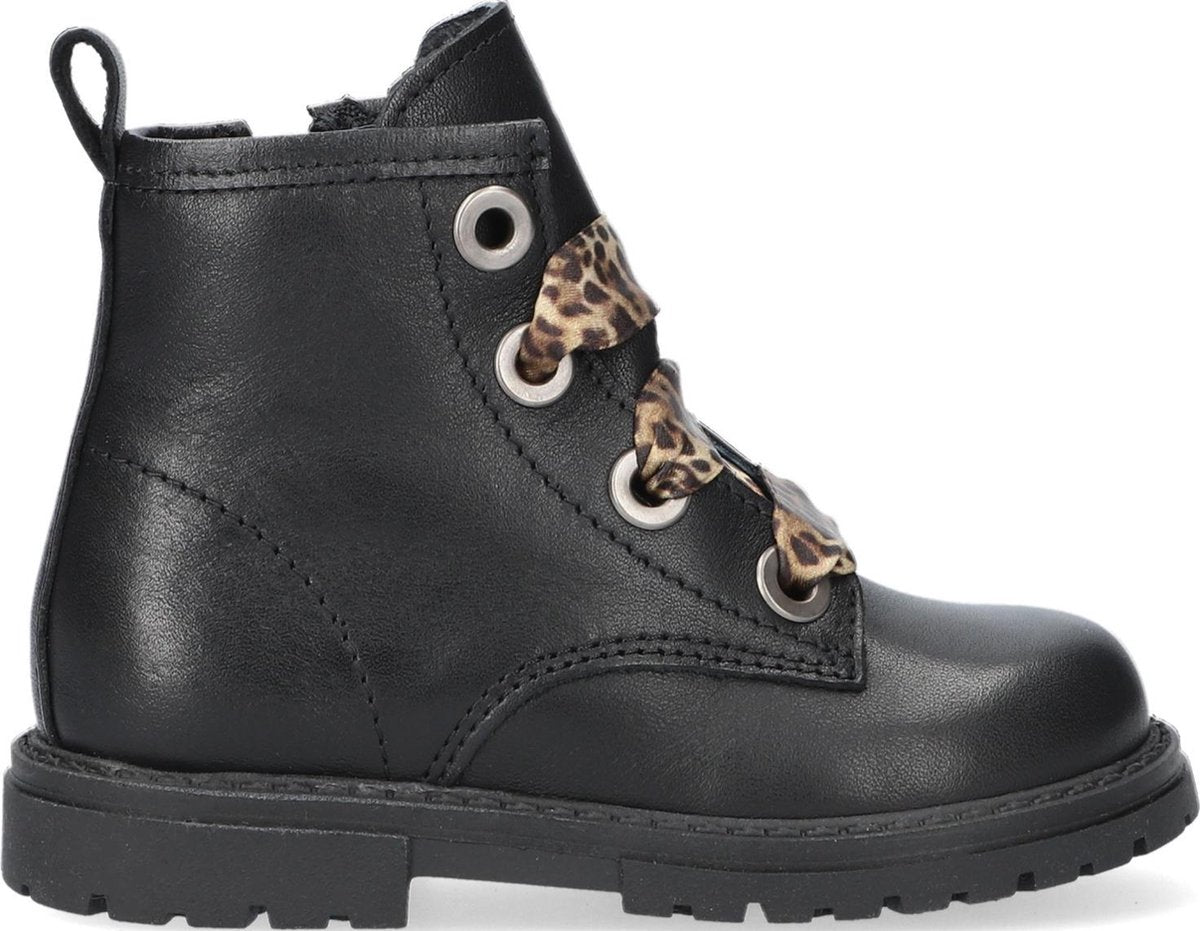 Pinocchio P1037 Veterboots - Laarzen Met Veters - Meisjes - Zwart - Maat 23