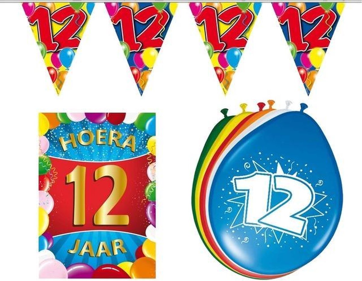 12 jarige/jaar feestartikelen versiering voordeel pakket