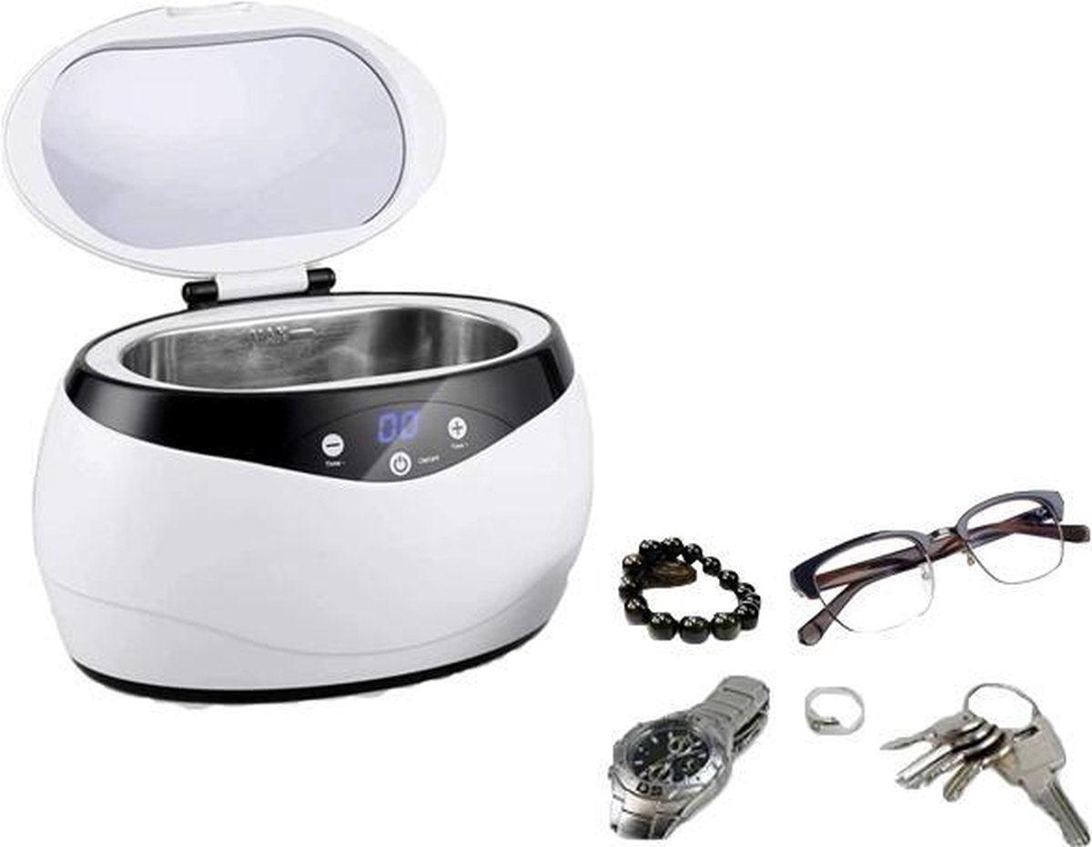 Dentools juwelenreiniger - Grondige ultrasoon reiniger automatische stop - Brillen reiniger - Sieraden - Wit/Grijs