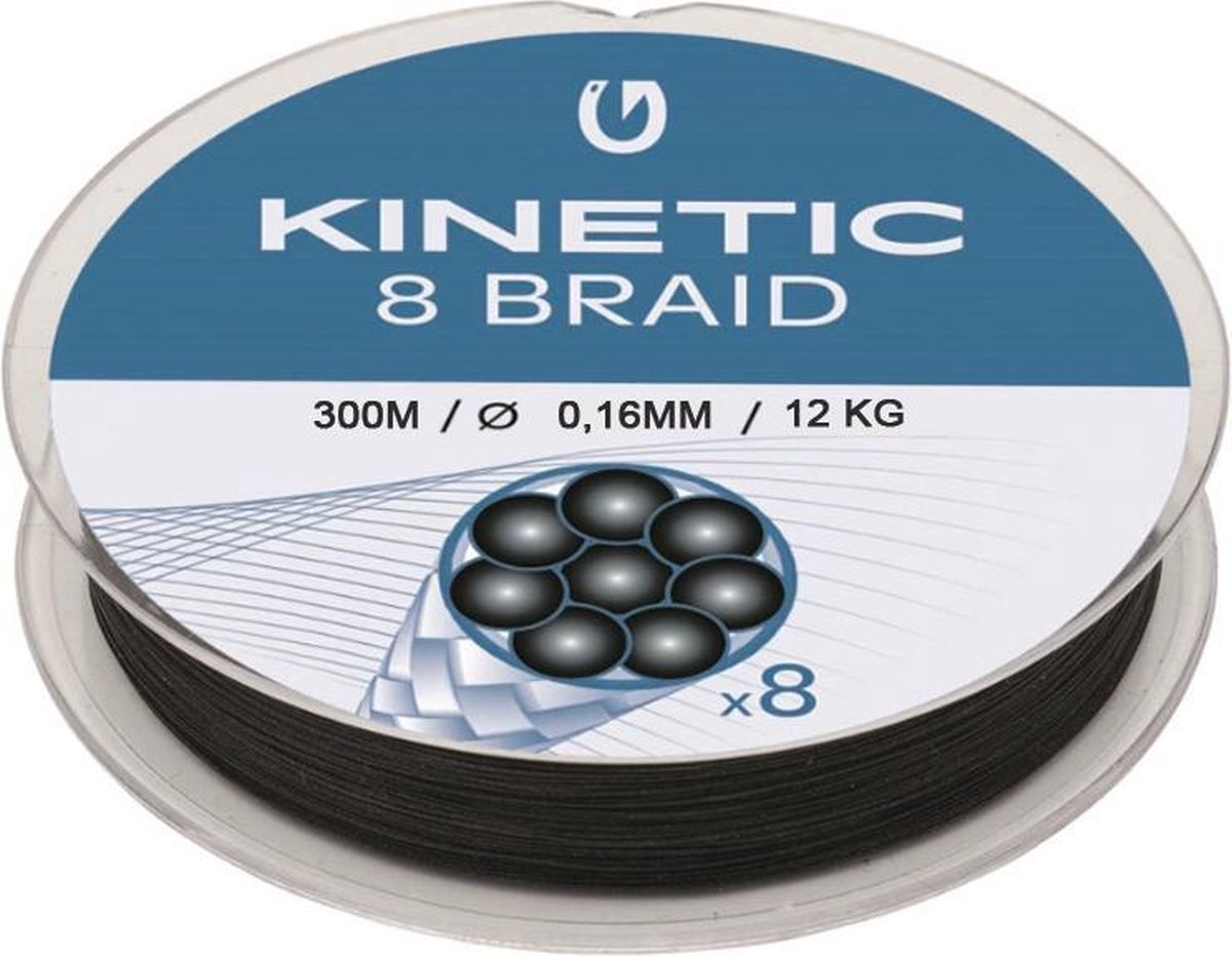 Kinetic 8 Braid - Black - Gevlochten lijn - 300m - 0.16mm - 12.0kg - Zwart
