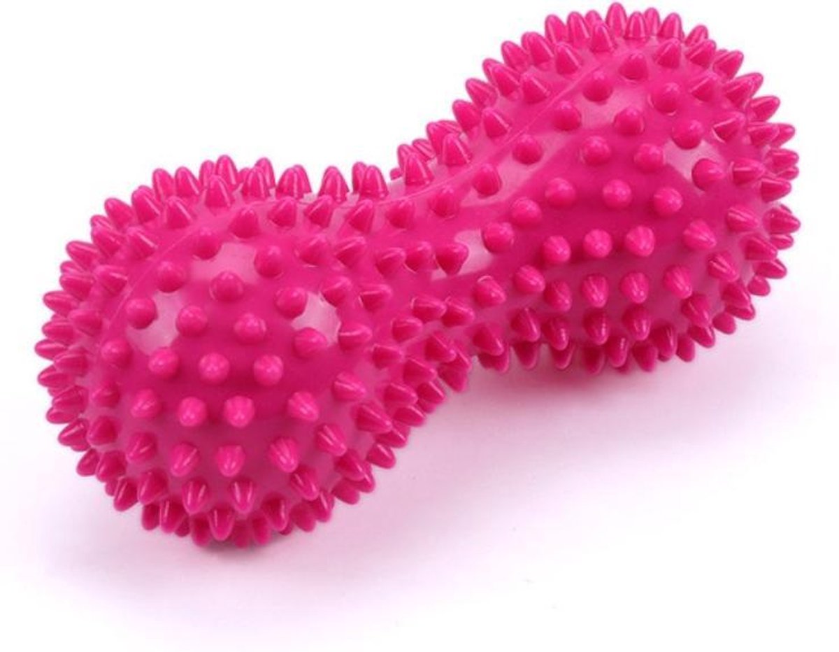 Rolmassage voor spieren – Stekelig plastic massage – Peanut Ball – 15 cm - Massage bal - Voeten Massage -Yoga fitness - Stress bal – Zelfmassage - Spierpijn - Trigger point - been hand pols voet nek rug massage | Lacrosse Bal - Roze