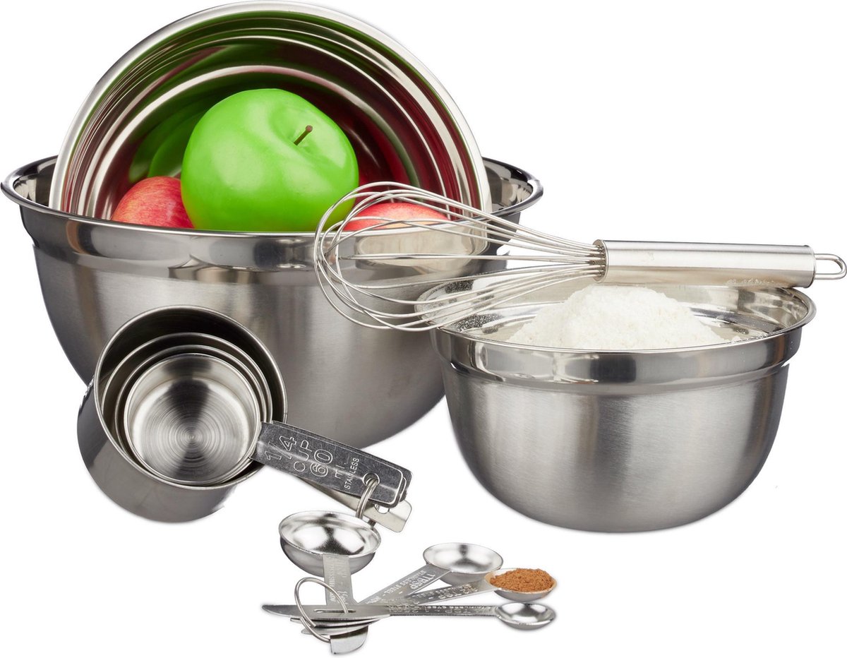 relaxdays Keuken accessoires set - mengkom - meetlepel - maatcups - garde - 12 delig