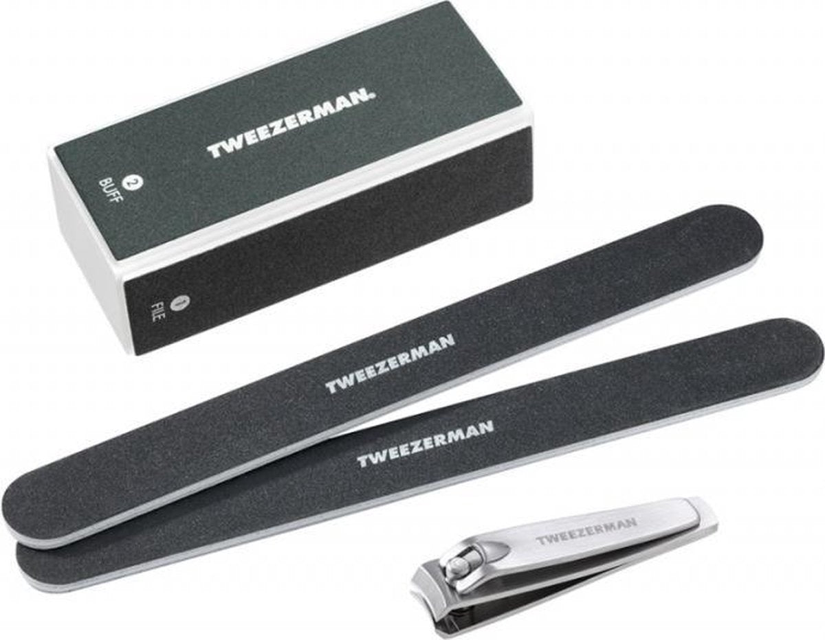 Tweezerman Combo Nagelknipper Manicure Nagelaccessoires Pedicure Nagelvijl Buffer blok Manicureset Pedicure polijsten Glans Nagelgereedschap Professioneel Nagelverzorging Nagelstylist Kunstnagels Set - Zwart  Roestvrijstaal