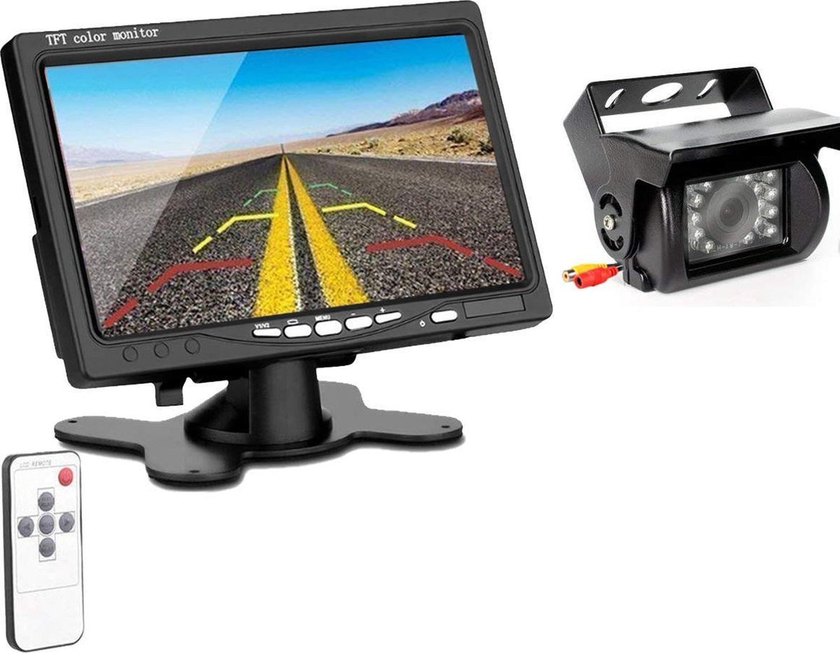 Strex Achteruitrijcamera Set Bedraad - 7" Scherm - 18LED Nachtzicht 15m - IP67 Waterdicht - Achteruitrij Camera